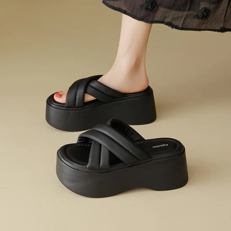 AGSDON Slide Slippers Women's Beige/Black-10