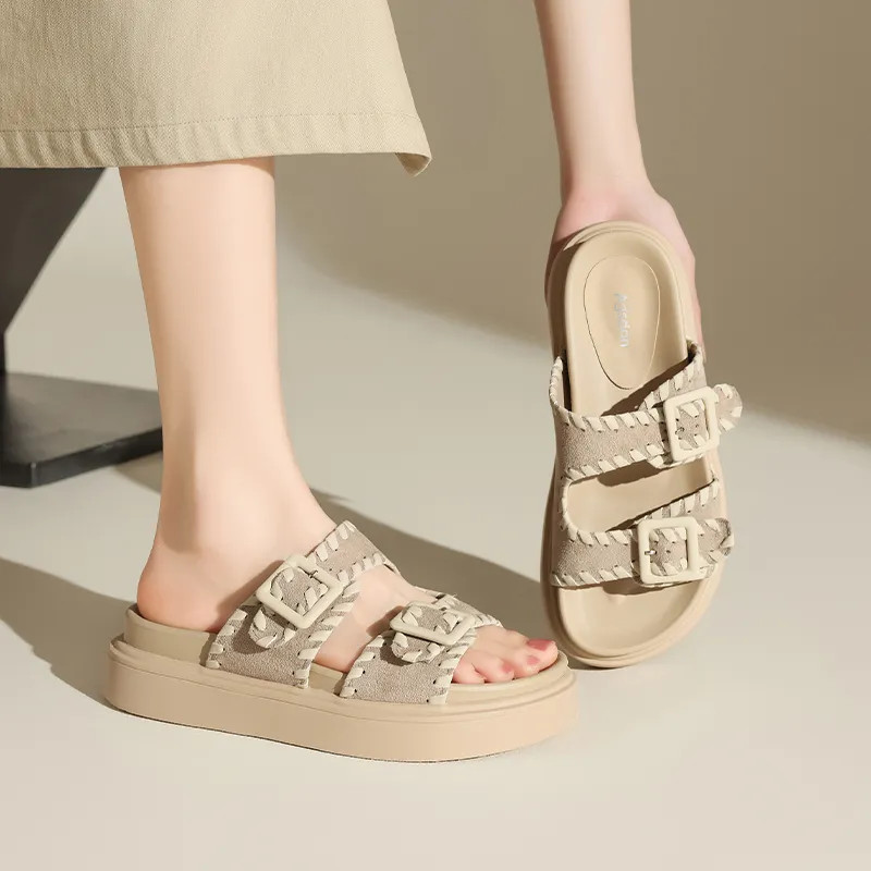 AGSDON Slide Slippers Women's Apricot/Chestnut-3