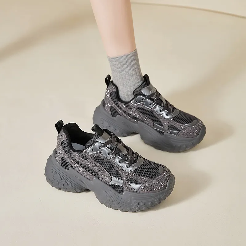 AGSDON Cushioned Slip Resistant Low Top Chunky Sneakers Women's Beige-27