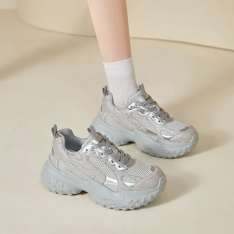 AGSDON Cushioned Slip Resistant Low Top Chunky Sneakers Women's Beige-24
