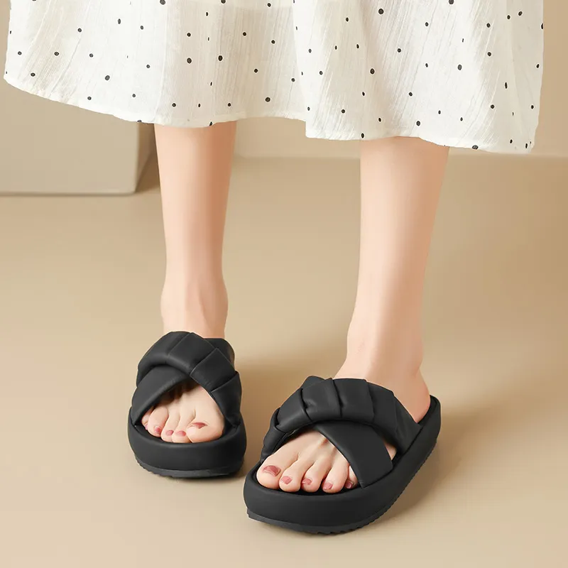 AGSDON Slide Slippers Women's Beige/Black/Yellow-18