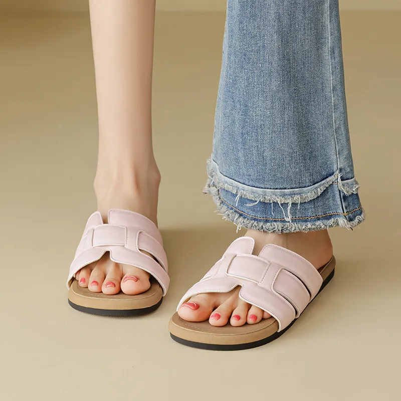 AGSDON Slide Slippers Women's Beige/Pink/Yellow-10