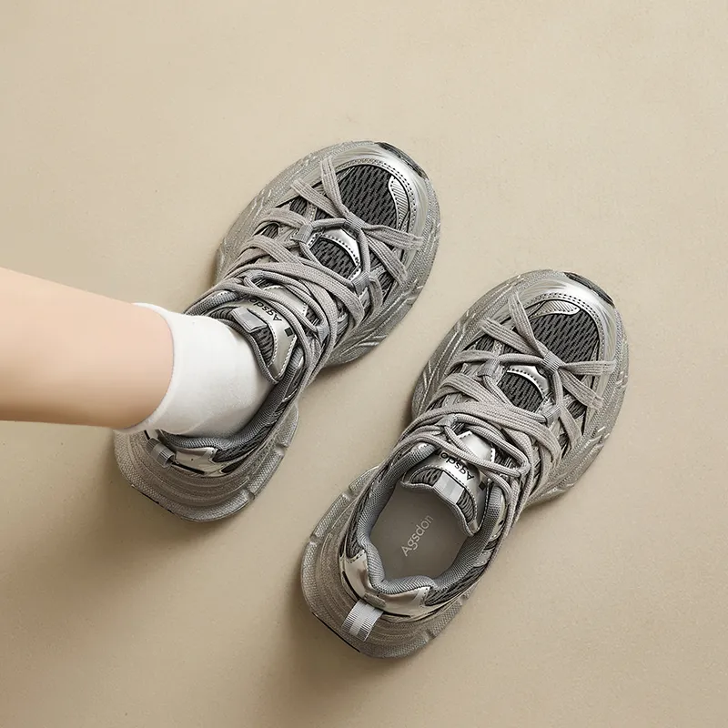 AGSDON Cushioned Slip Resistant Low Top Chunky Sneakers Women's Beige-13