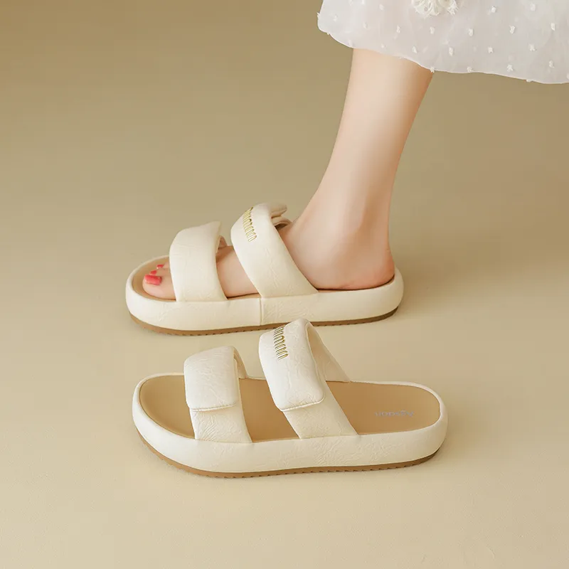 AGSDON Slide Slippers Women's Beige/Pink/Black-3