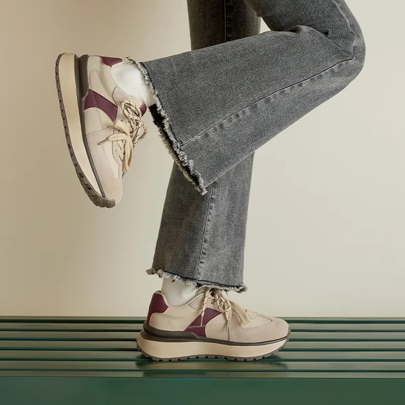 AGSDON Casual Shoes Women's Low Top Beige/Pink-4