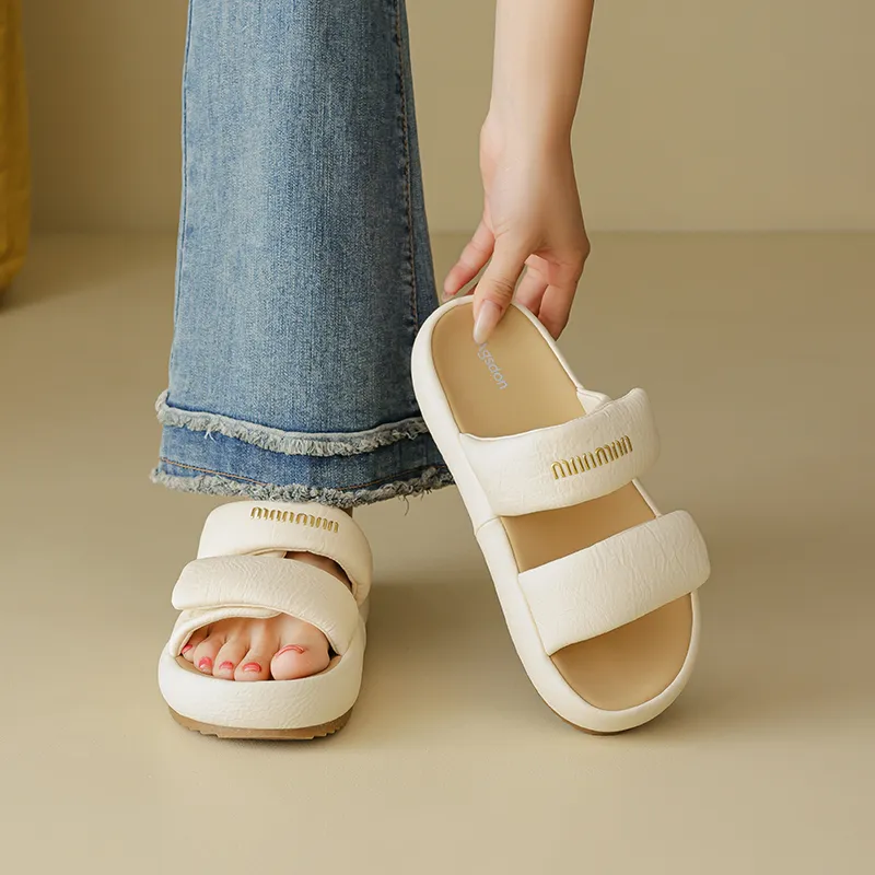 AGSDON Slide Slippers Women's Beige/Pink/Black-5