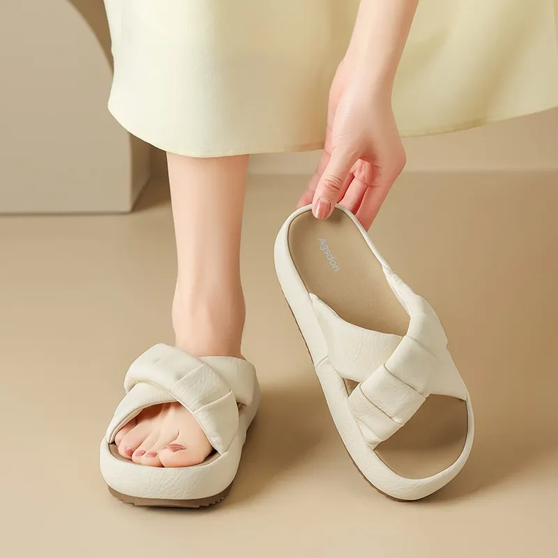 AGSDON Slide Slippers Women's Beige/Black/Yellow-2