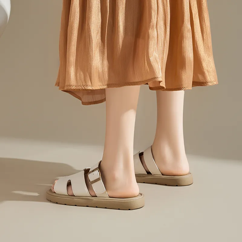 AGSDON Slide Slippers Women's Beige/Yellow-5