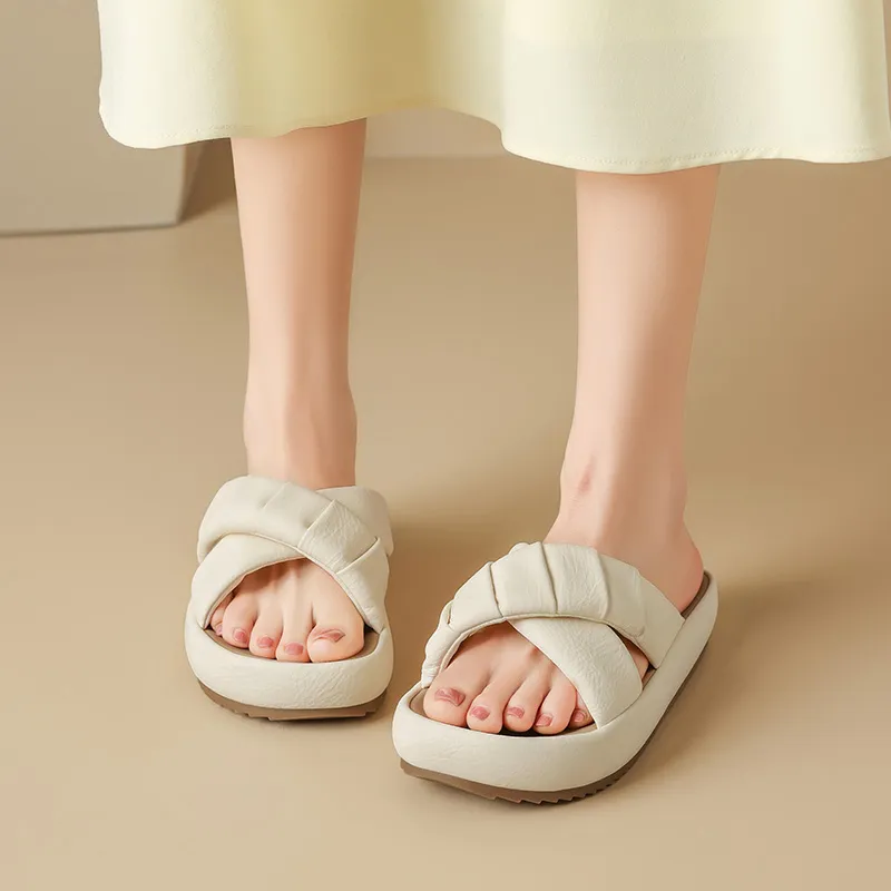 AGSDON Slide Slippers Women's Beige/Black/Yellow-3