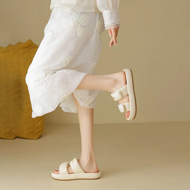 AGSDON Slide Slippers Women's Beige/Pink/Black-2