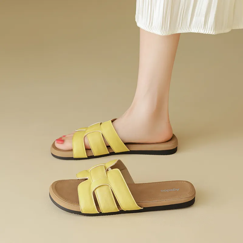 AGSDON Slide Slippers Women's Beige/Pink/Yellow-19