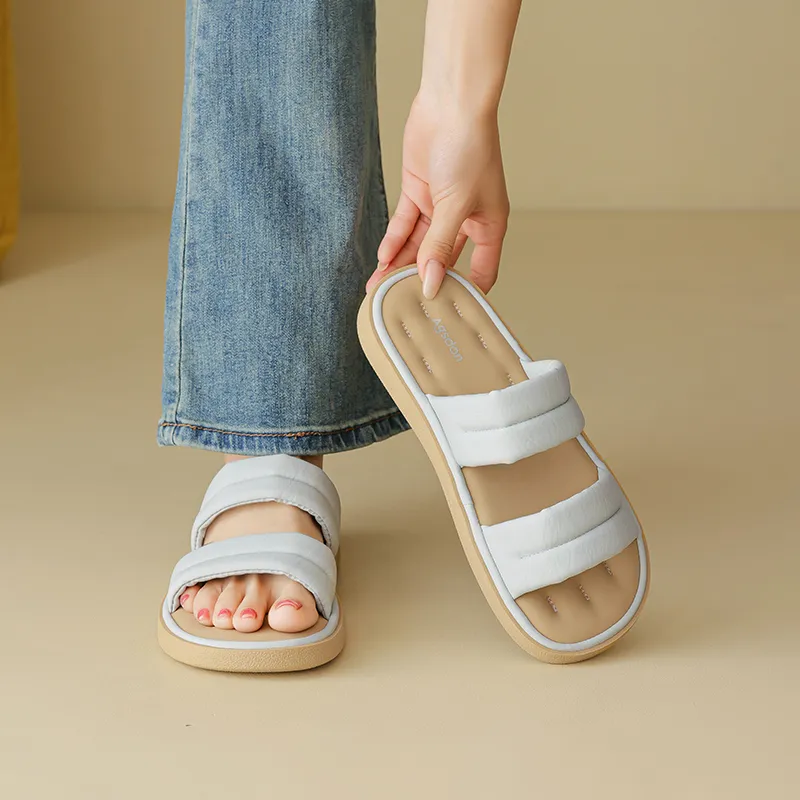 AGSDON Slide Slippers Women's Beige/Yellow/Blue-19