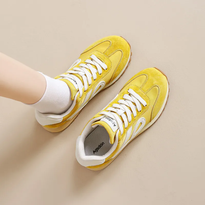 AGSDON Casual Shoes Women's Low Top Beige Brown/Pink/Yellow/Purple-20