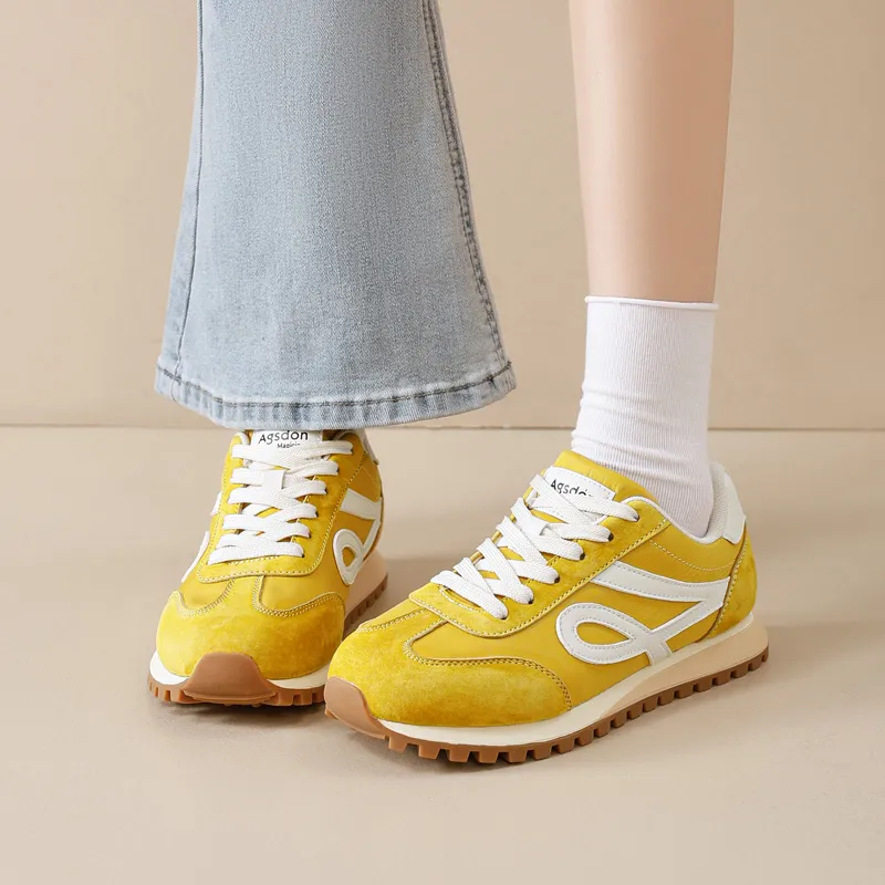 AGSDON Casual Shoes Women's Low Top Beige Brown/Pink/Yellow/Purple-19