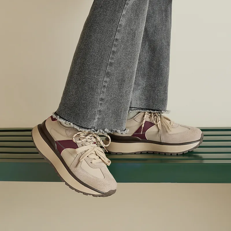 AGSDON Casual Shoes Women's Low Top Beige/Pink-3