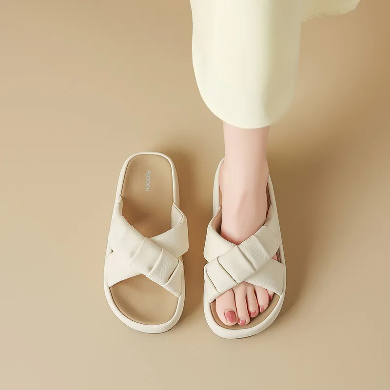 AGSDON Slide Slippers Women's Beige/Black/Yellow-5