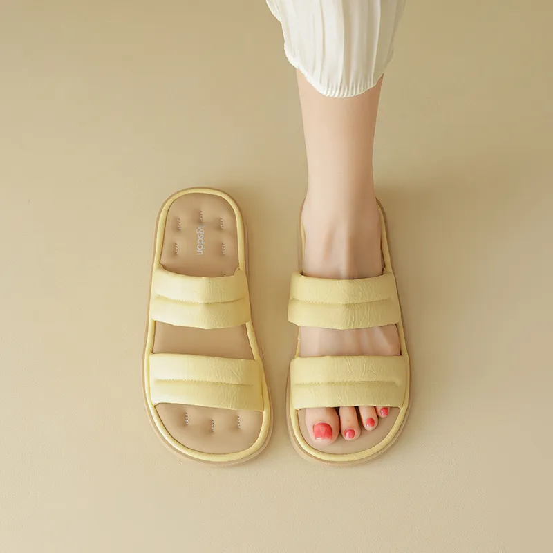 AGSDON Slide Slippers Women's Beige/Yellow/Blue-12