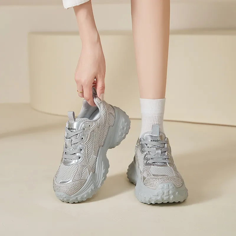 AGSDON Cushioned Slip Resistant Low Top Chunky Sneakers Women's Beige-22