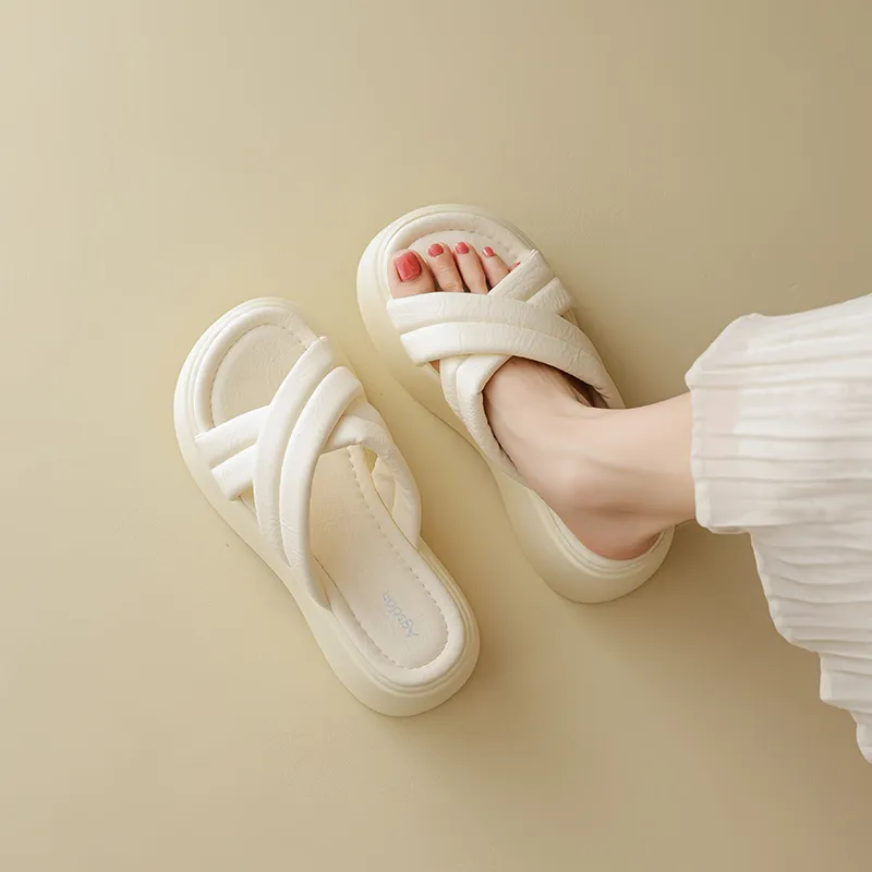AGSDON Slide Slippers Women's Beige/Black-6
