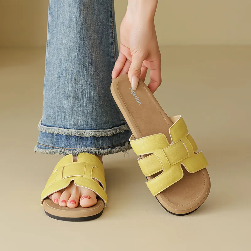AGSDON Slide Slippers Women's Beige/Pink/Yellow-18