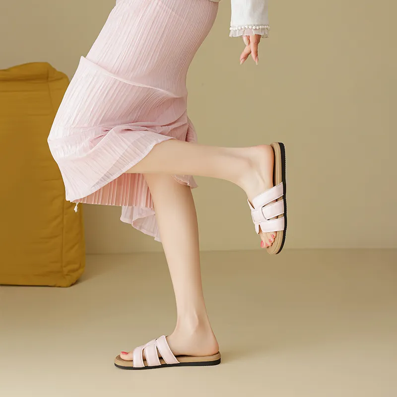 AGSDON Slide Slippers Women's Beige/Pink/Yellow-9