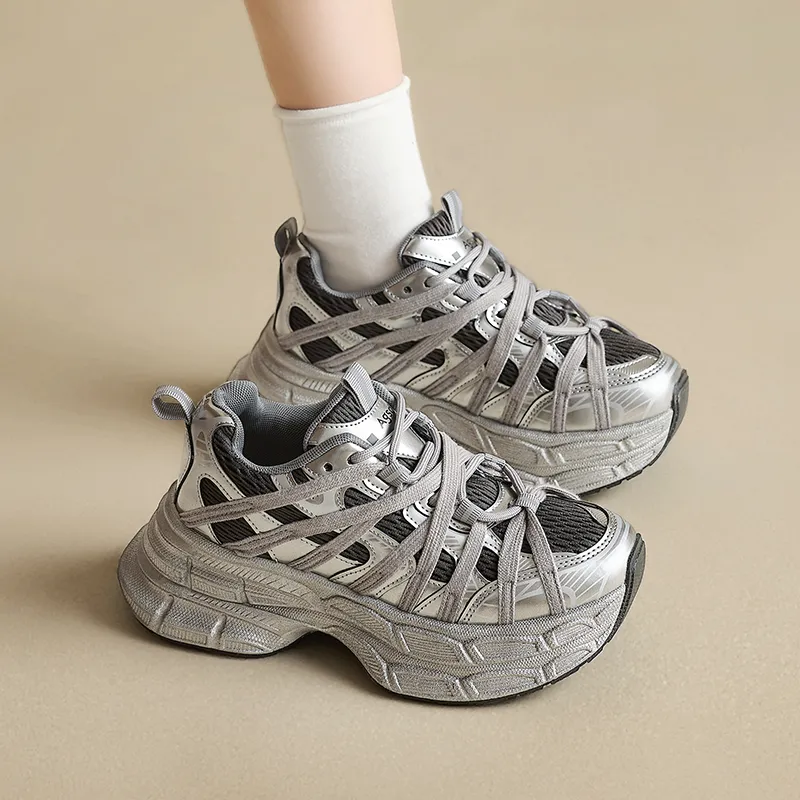 AGSDON Cushioned Slip Resistant Low Top Chunky Sneakers Women's Beige-12