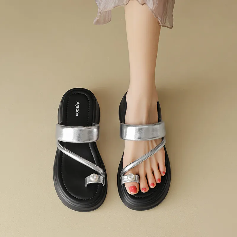 AGSDON Slide Slippers Women's Silver-4