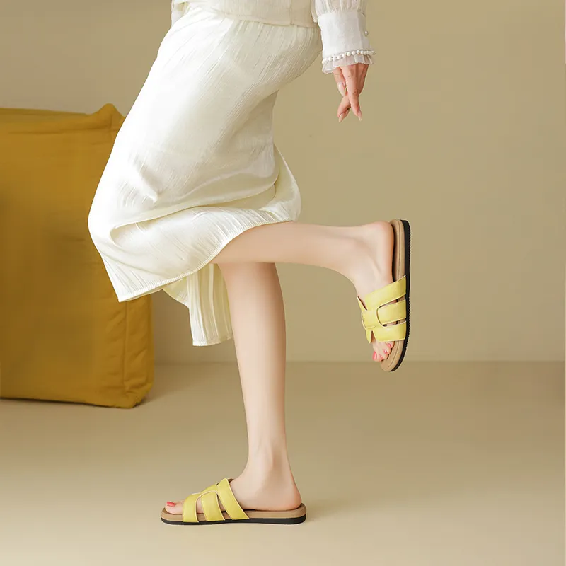 AGSDON Slide Slippers Women's Beige/Pink/Yellow-16