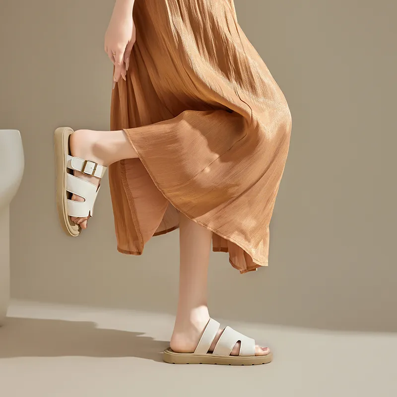 AGSDON Slide Slippers Women's Beige/Yellow-4