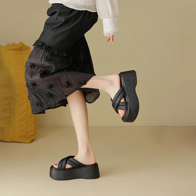 AGSDON Slide Slippers Women's Beige/Black-9