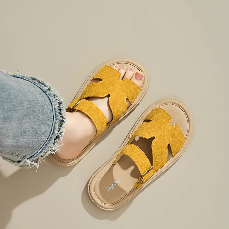 AGSDON Slide Slippers Women's Beige/Yellow-10