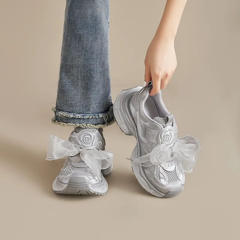 AGSDON Chunky Sneakers Women's Low Top Silver/Silver Purple-11