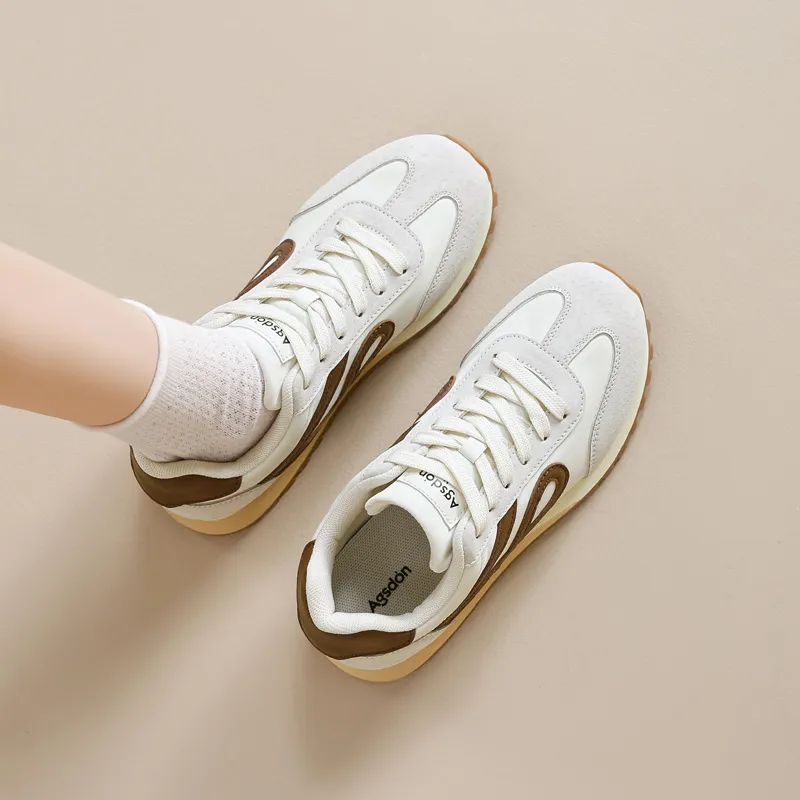 AGSDON Casual Shoes Women's Low Top Beige Brown/Pink/Yellow/Purple-6