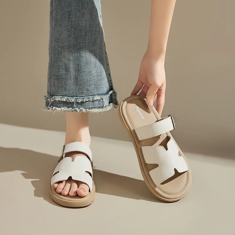 AGSDON Slide Slippers Women's Beige/Yellow-3