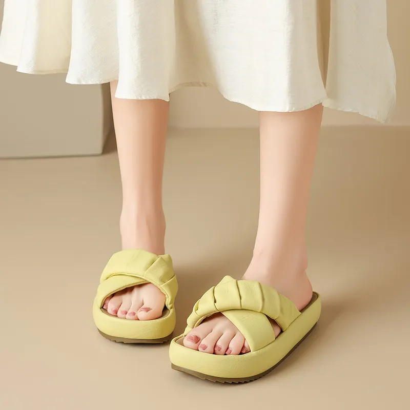 AGSDON Slide Slippers Women's Beige/Black/Yellow-10