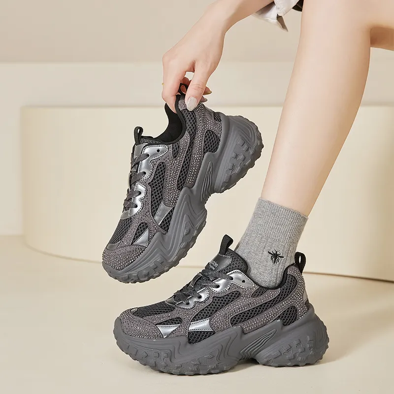 AGSDON Cushioned Slip Resistant Low Top Chunky Sneakers Women's Beige-28