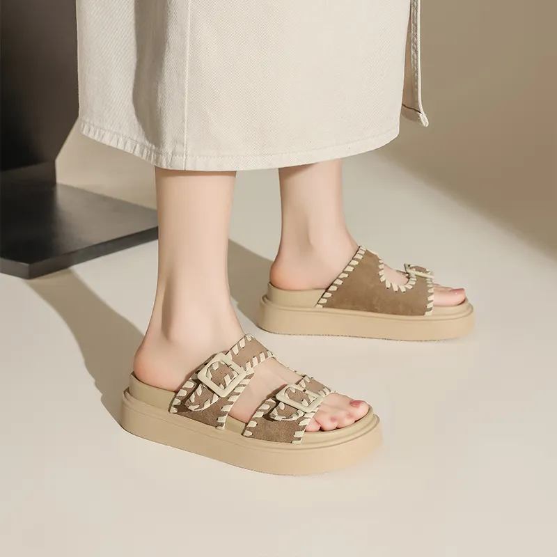 AGSDON Slide Slippers Women's Apricot/Chestnut-6
