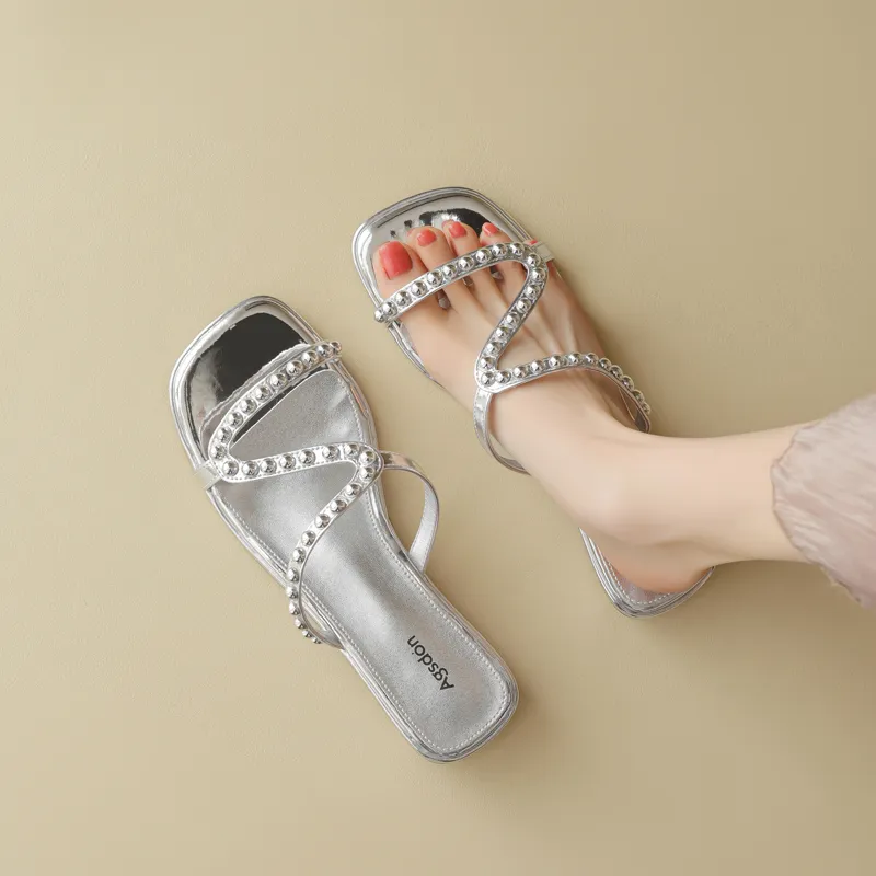 AGSDON Slide Slippers Women's Silver-5