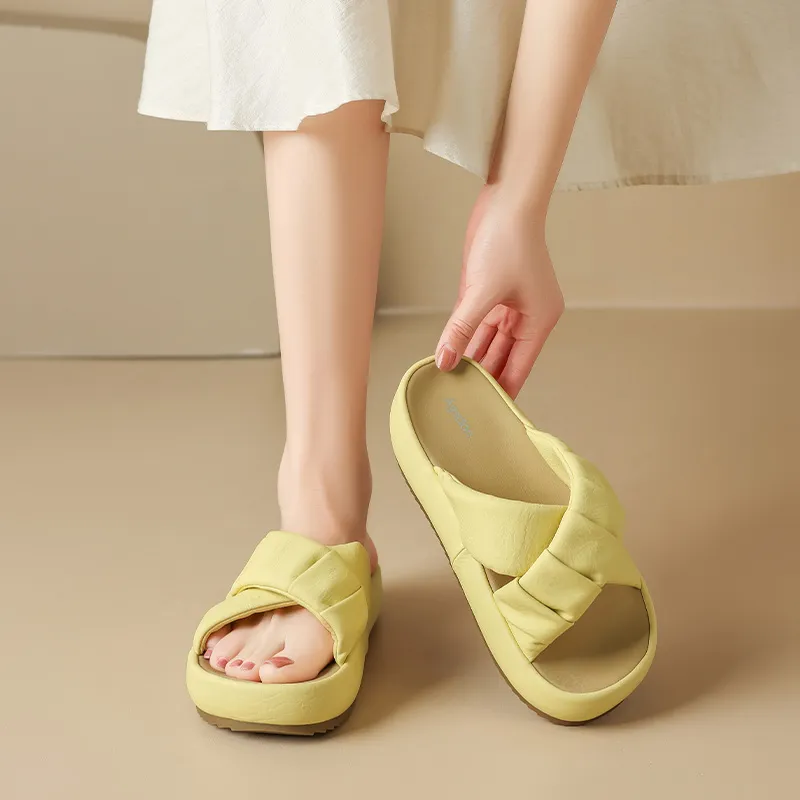 AGSDON Slide Slippers Women's Beige/Black/Yellow-9