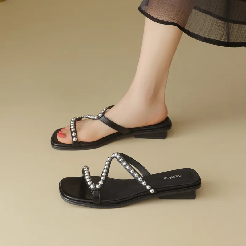 AGSDON Slide Slippers Women's Silver-13
