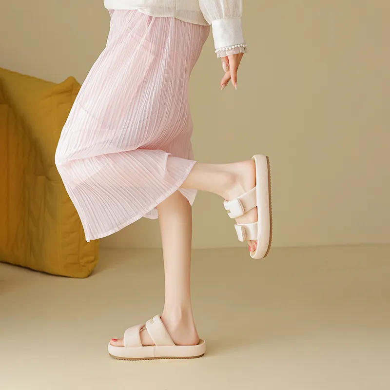 AGSDON Slide Slippers Women's Beige/Pink/Black-16