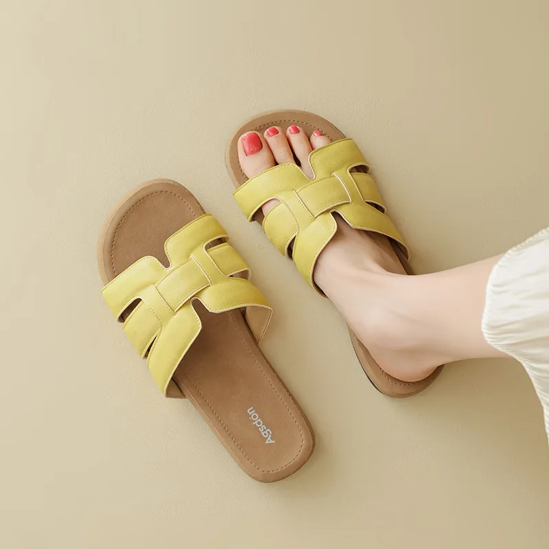 AGSDON Slide Slippers Women's Beige/Pink/Yellow-20
