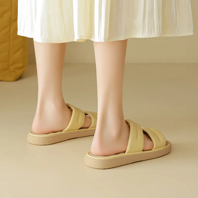 AGSDON Slide Slippers Women's Beige/Yellow/Blue-10