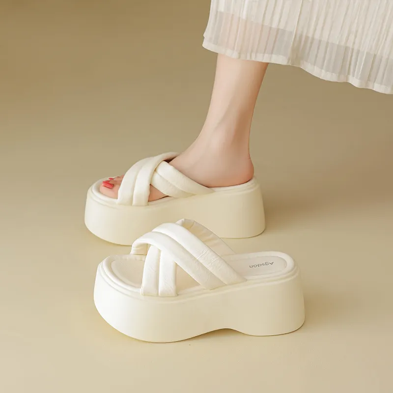 AGSDON Slide Slippers Women's Beige/Black-3