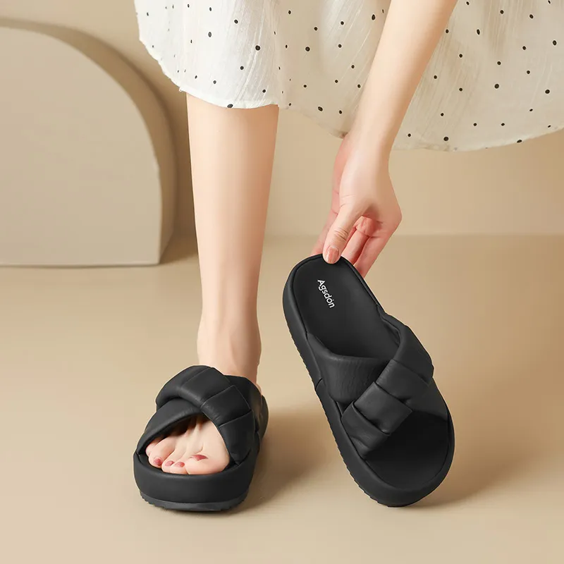 AGSDON Slide Slippers Women's Beige/Black/Yellow-17