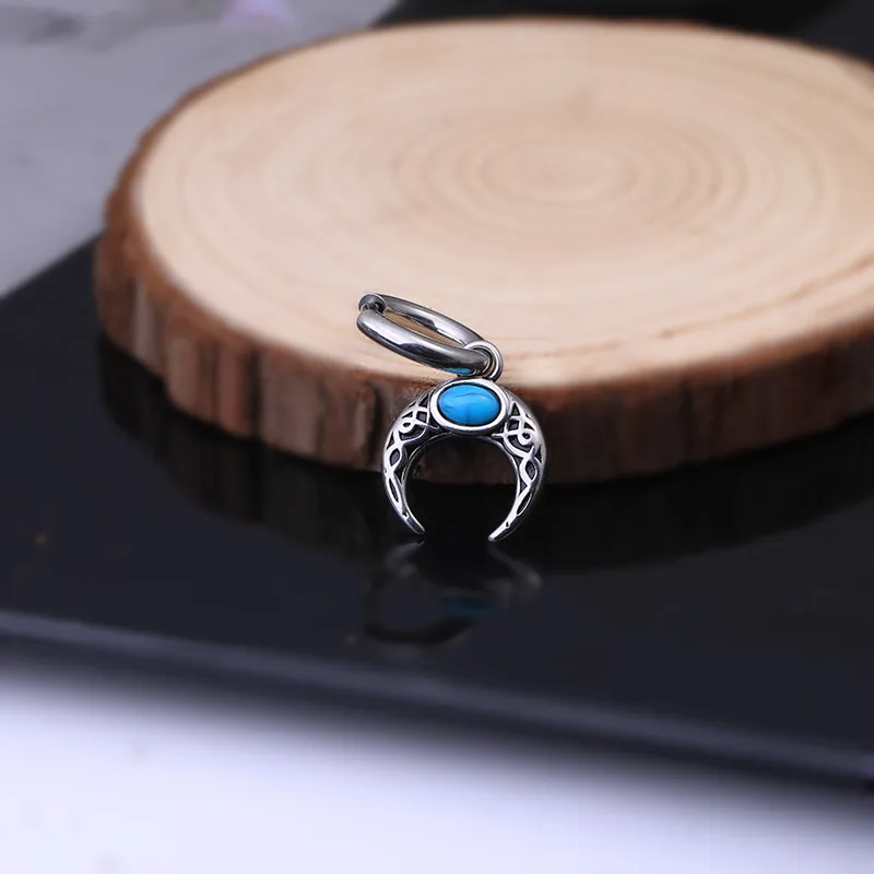 ZWU Titanium Steel Moon Vintage Moon Hoop Earrings With Ear Clips Unisex-3