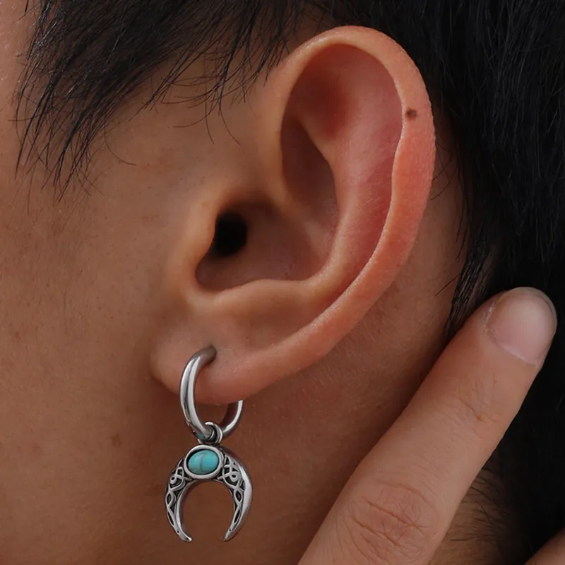 ZWU Titanium Steel Moon Vintage Moon Hoop Earrings With Ear Clips Unisex-2