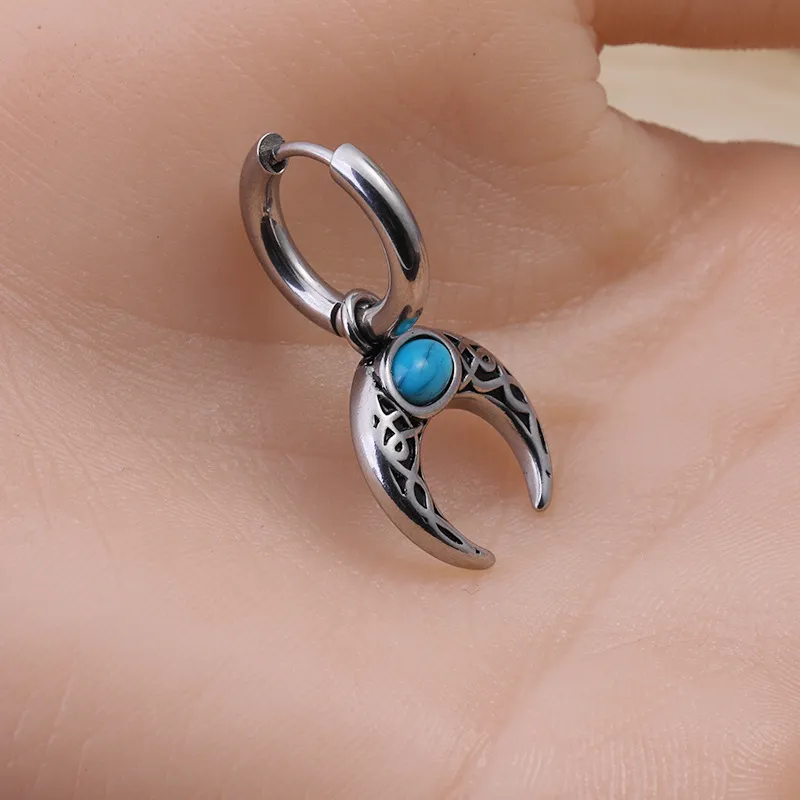 ZWU Titanium Steel Moon Vintage Moon Hoop Earrings With Ear Clips Unisex-1