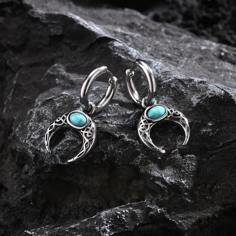 ZWU Titanium Steel Moon Vintage Moon Hoop Earrings With Ear Clips Unisex-7