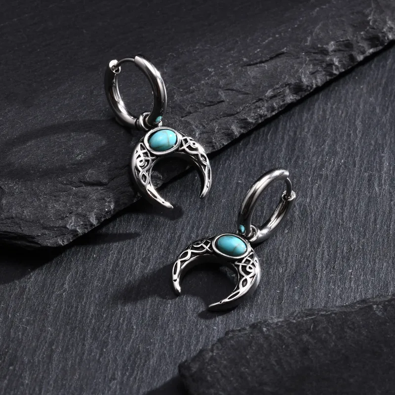 ZWU Titanium Steel Moon Vintage Moon Hoop Earrings With Ear Clips Unisex-5